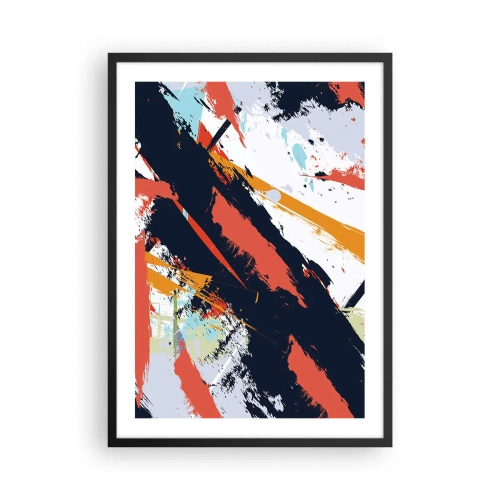 Poszter fehér keretben - Absztrakt kompozíció dinamikus ecsetvonásokkal. - 50x70cm - Dinamikus kompozíció - Modern fali dekoráció nappalihoz és hálószobához ARTTOR