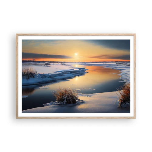 Poszter világos tölgy keretben - Téli naplemente - 100x70 cm