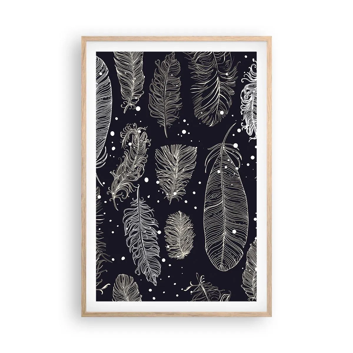 Poszter világos tölgy keretben - Tollas csipke - 61x91 cm