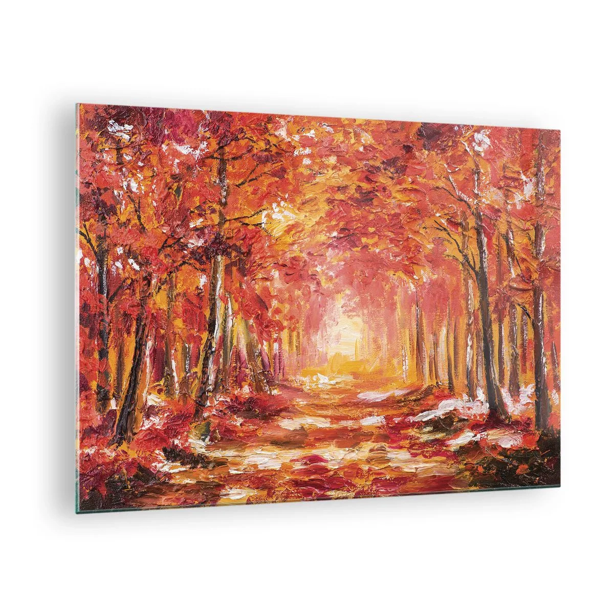 Üveg kép - Őszi táj meleg színű fákkal - 70x50cm - Rézerdő - Modern fali dekoráció nappalihoz és hálószobához ARTTOR