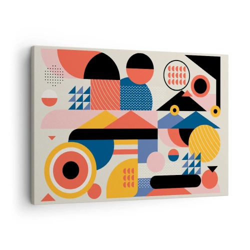 Vászonkép - Színes geometriai alakzatok retró stílusban - 70x50cm - Összetétel: játszadozzunk - Modern fali dekoráció nappalihoz és hálószobához ARTTOR