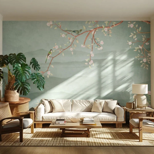 Fotótapéta Premium Canvas - Tavasz, ah, te vagy az - Pasztell, Madarak, Virágok - 150x105 cm