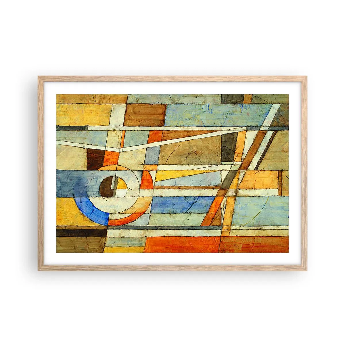 Poszter világos tölgy keretben - Kubizmus az építkezésen - 70x50 cm