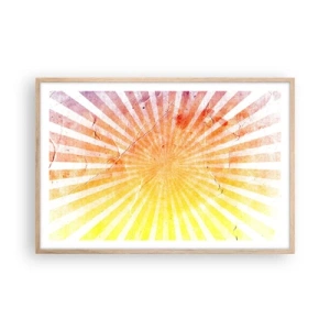 Poszter világos tölgy keretben - Napkelte és napnyugta - 91x61 cm