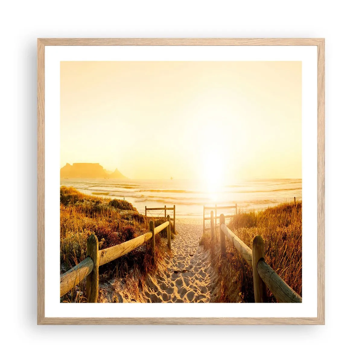 Poszter világos tölgy keretben - A dűnén túl, a nap felé - 60x60 cm
