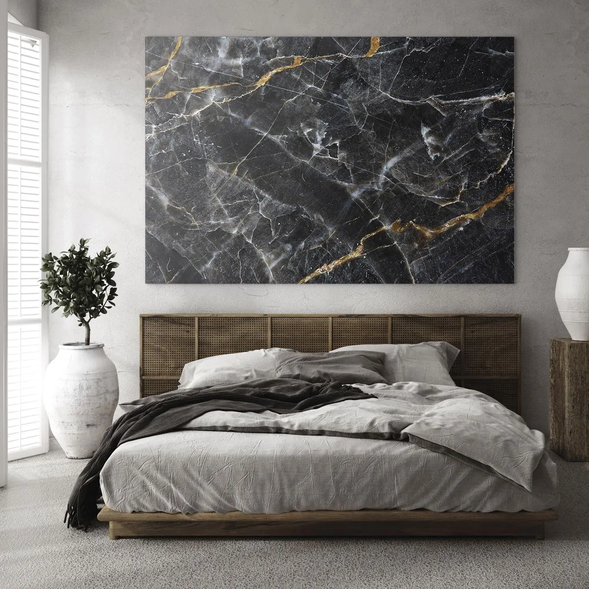 Üveg kép - Fekete és arany márványminta fehér erekkel - 70x50cm - A kő belső élete - Modern fali dekoráció nappalihoz és hálószobához ARTTOR