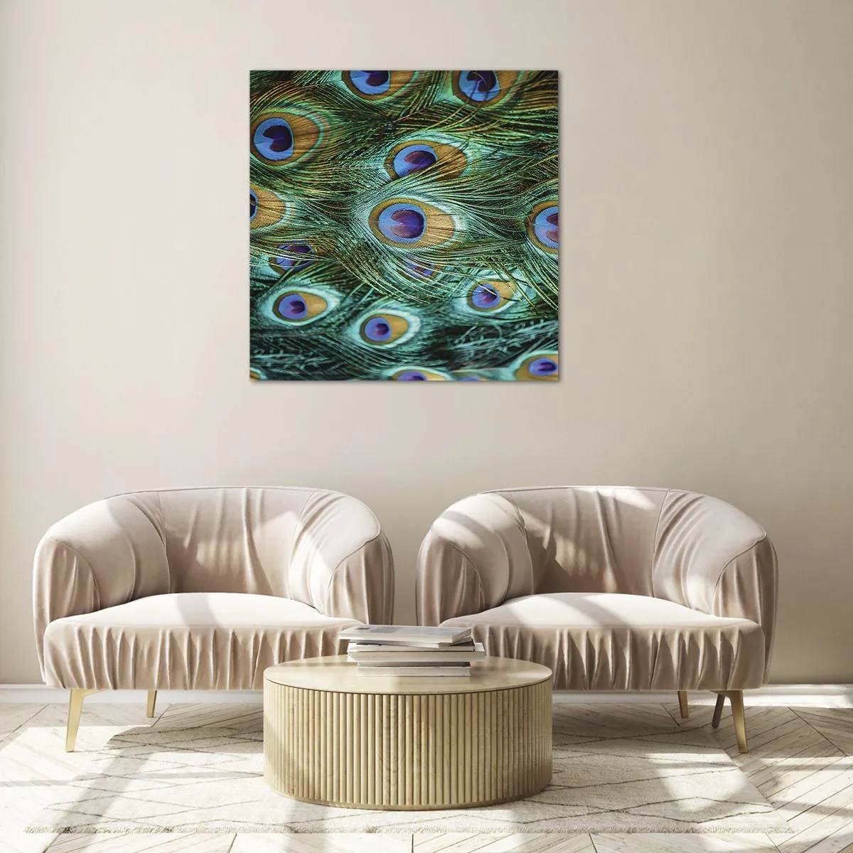 Üveg kép - Pávaszemű pillantás - 70x70 cm