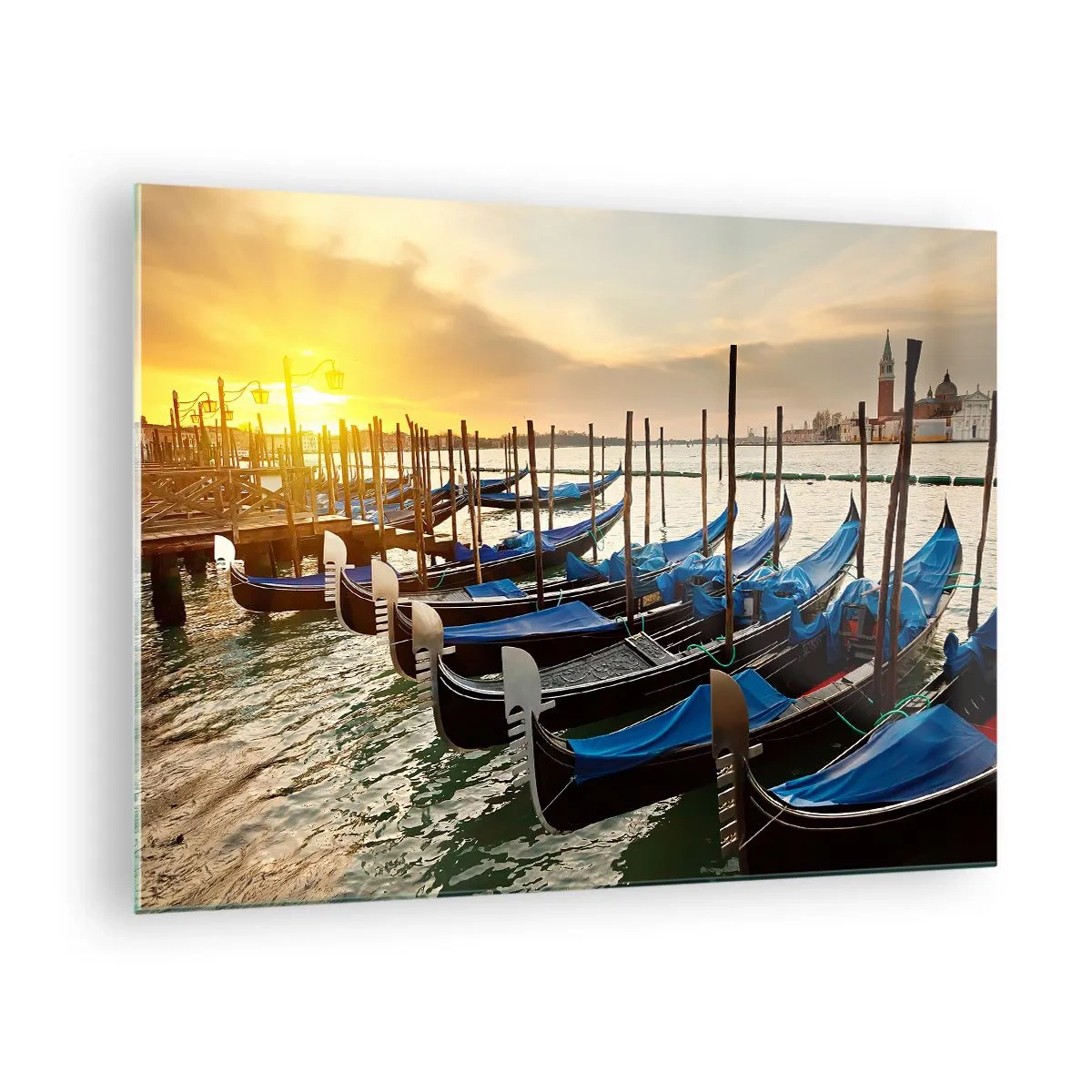 Üveg kép - Gondolák Velencében naplementekor - 70x50cm - Mielőtt jön a zsongás - Modern fali dekoráció nappalihoz és hálószobához ARTTOR