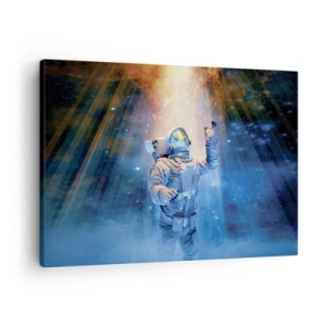 Vászonkép - Űrhajós egy csillagokkal teli kozmikus robbanás fényében - 70x50cm - Végül a célban - Modern fali dekoráció nappalihoz és hálószobához ARTTOR