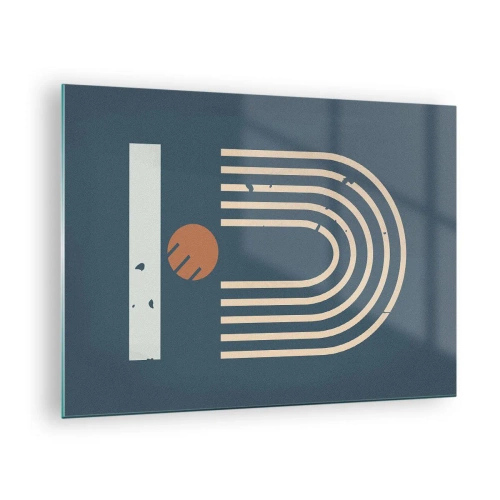 Üveg kép - Geometrikus retro kompozíció sötét háttéren - 70x50cm - Geometria sötétkék háttéren - Modern fali dekoráció nappalihoz és hálószobához ARTTOR