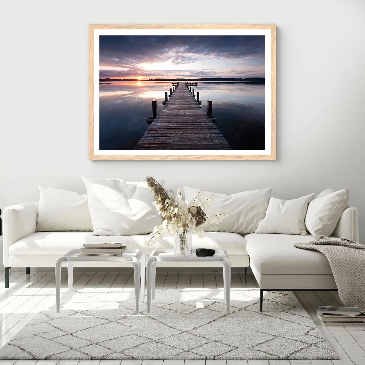 Poszter világos tölgy keretben - Csendes határ a nappal és az éjszaka között - 70x50 cm