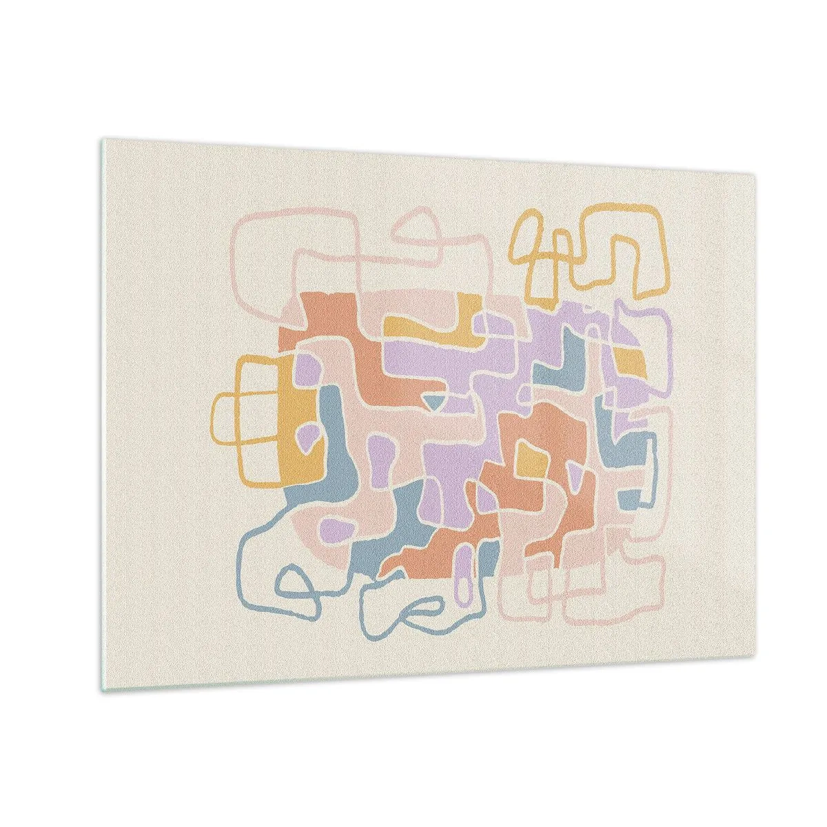 Üveg kép - Egy színes vonalak labirintusa krémszínű alapon - 70x50cm - Labirintus - egy örömteli kaland - Modern fali dekoráció nappalihoz és hálószobához ARTTOR
