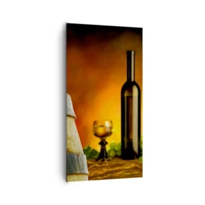 Vászonkép - Csendélet egy üveg borral és egy szőlő fürttel - 65x120 cm