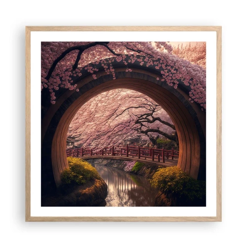Poszter világos tölgy keretben - Japán tavasz - 60x60 cm
