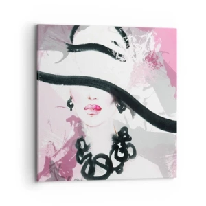 Vászonkép - Fekete és rózsaszín hölgy portréja - 70x70 cm