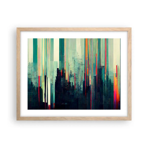 Poszter világos tölgy keretben - Futurisztikus város - 50x40 cm