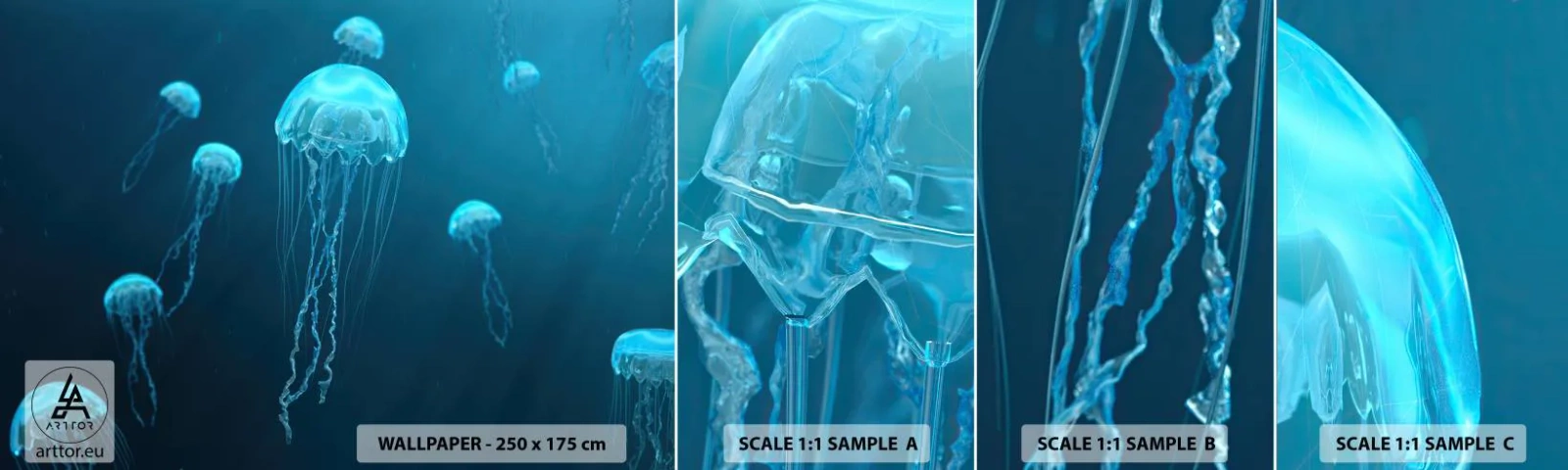 Fotótapéta Minta Öntapadós Deluxe Sticker - Óceáni tánc - Medúza, óceán, Víz - 100x30 cm