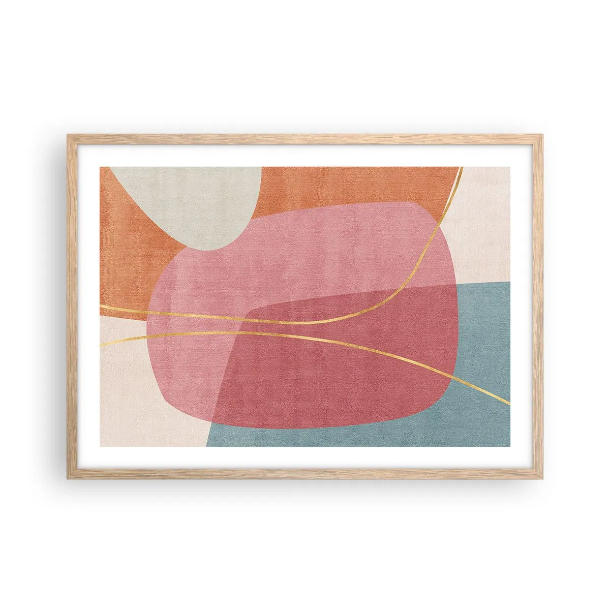 Poszter világos tölgy keretben - Pasztell kompozíció aranyszálakkal - 70x50 cm