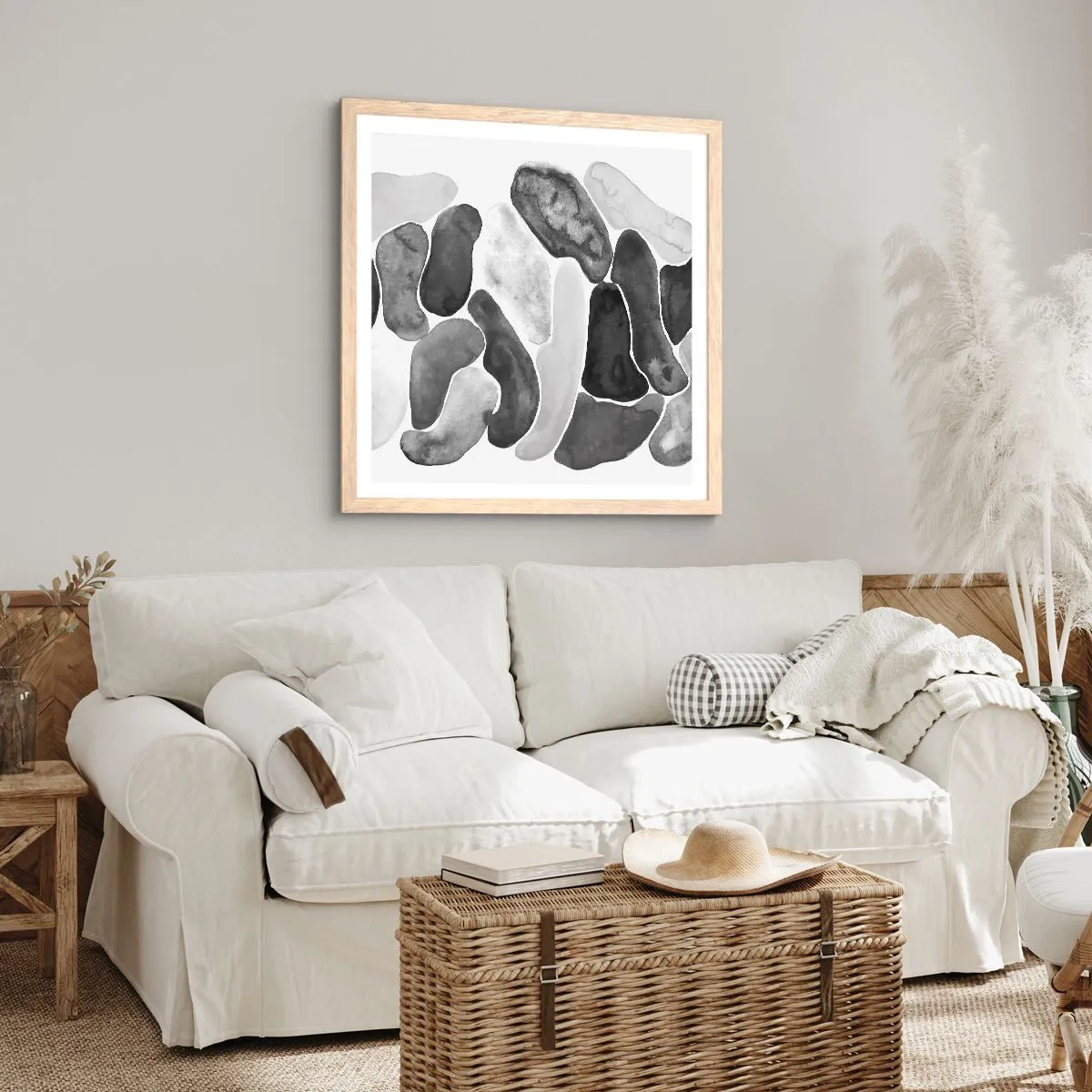 Poszter világos tölgy keretben - Köves absztrakció - 40x40 cm