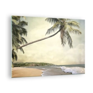 Üveg kép - Trópusi tengerpart pálmafával és hullámokkal - 70x50cm - Trópusi álom - Modern fali dekoráció nappalihoz és hálószobához ARTTOR