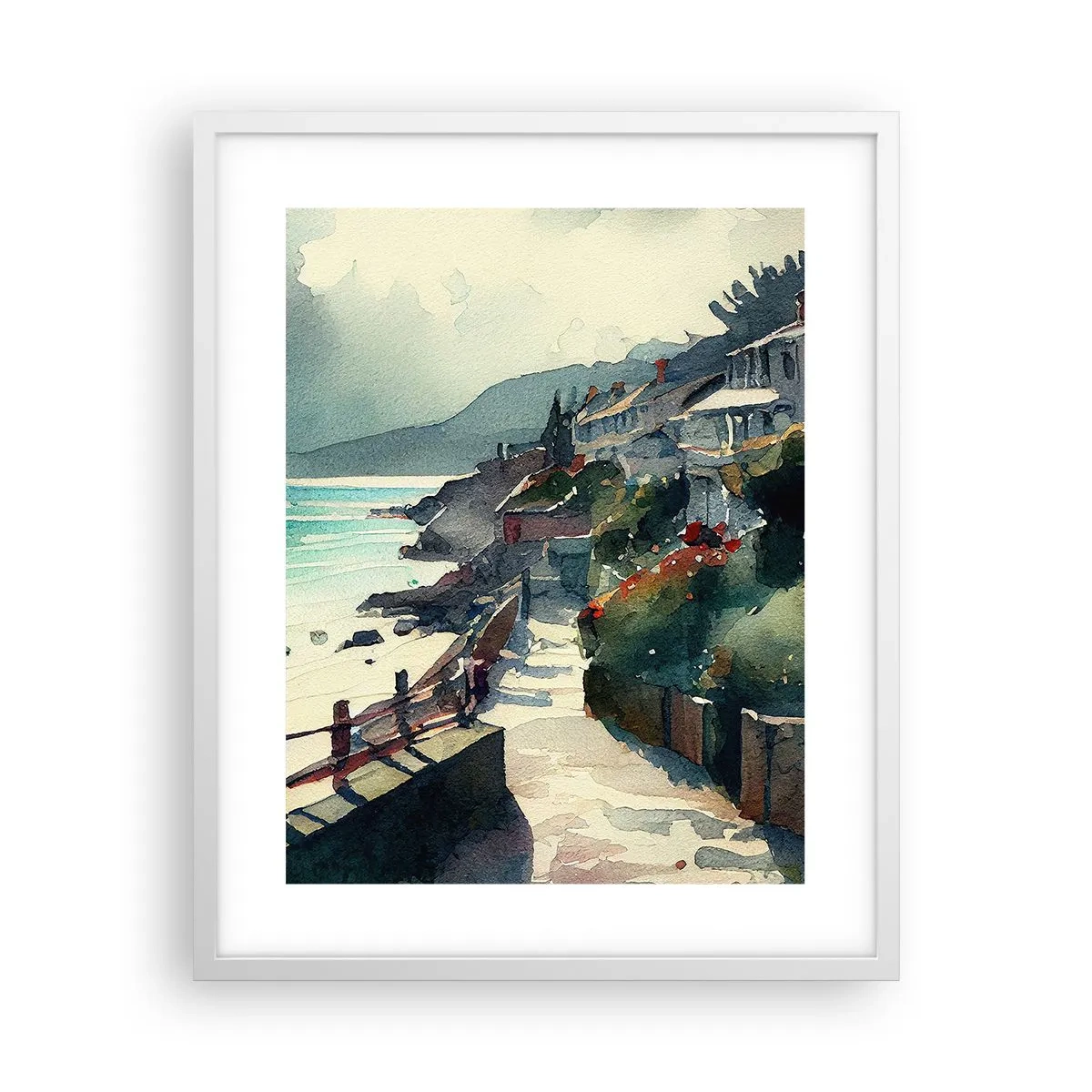 Poszter fekete keretben - Mediterrán város - 40x50 cm