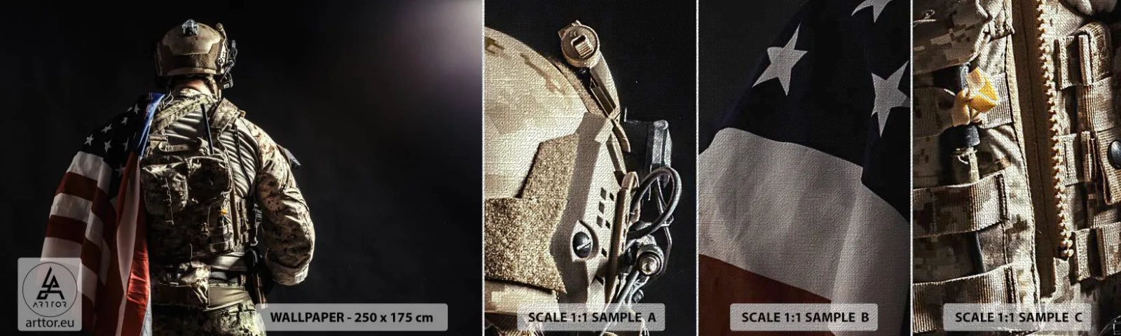 Fotótapéta Minta Premium Canvas - Pont ezért - Katona, Amerikai zászló, Kommandó - 100x30 cm