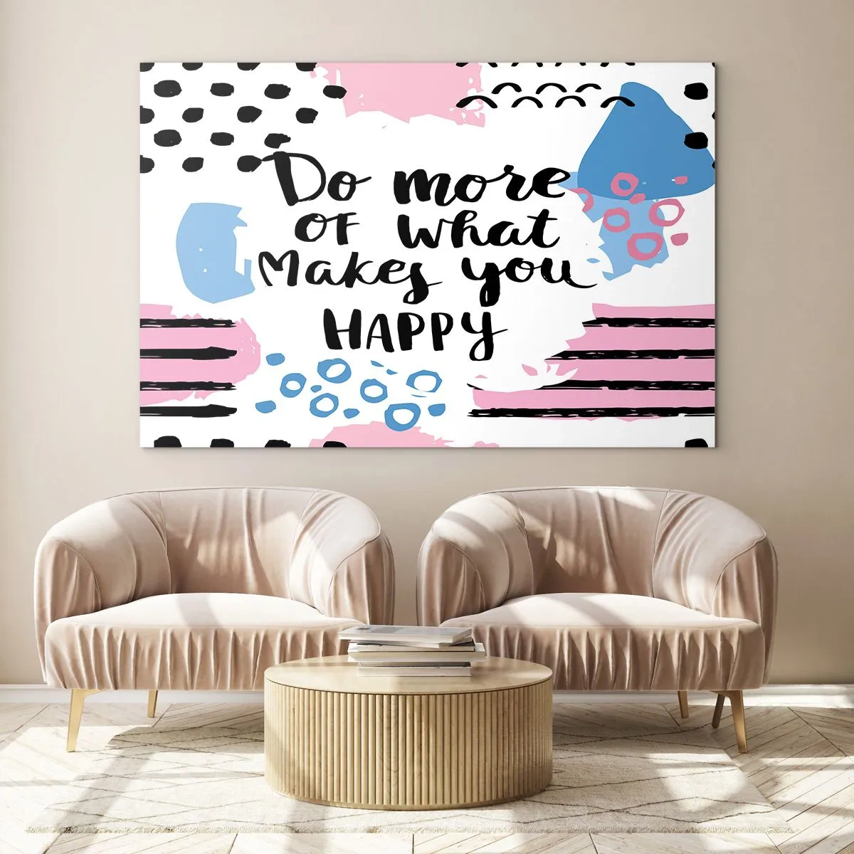 Üveg kép - Inspiráló felirat pasztellszínű háttéren - 70x50cm - Hogyan legyünk boldogok - Modern fali dekoráció nappalihoz és hálószobához ARTTOR