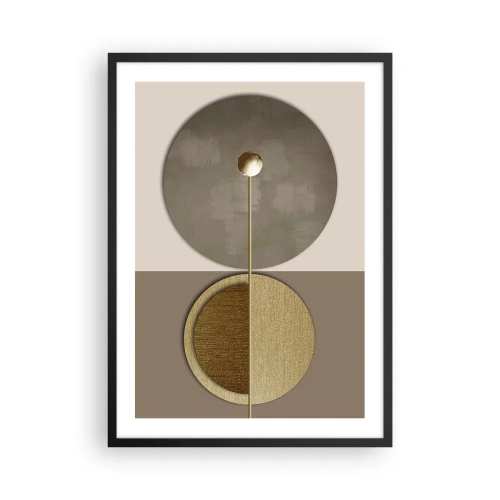 Poszter fehér keretben - Modern geometrikus absztrakció arany és bézs árnyalatokban - 50x70cm - Tökéletes egyensúly - Modern fali dekoráció nappalihoz és hálószobához ARTTOR