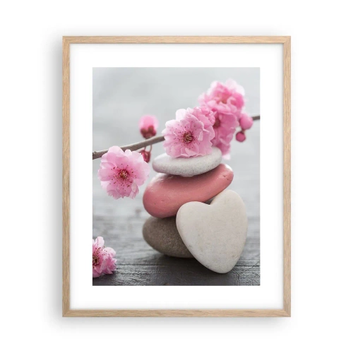 Poszter világos tölgy keretben - Boldogság a cseresznyevirággal - 40x50 cm