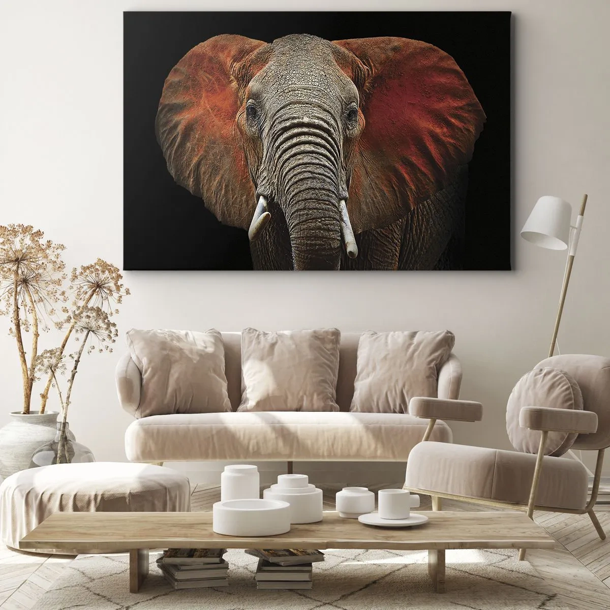Vászonkép - Elefánt portréja fekete háttéren - 70x50cm - Én vad vagyok, és te? - Modern fali dekoráció nappalihoz és hálószobához ARTTOR