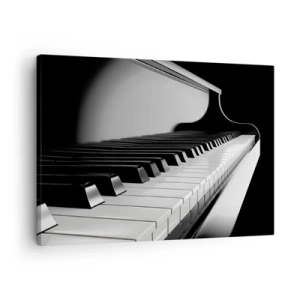 Vászonkép - Zongorabillentyűk elegáns fekete-fehér felvételen - 70x50cm - A formák és színek harmóniája - Modern fali dekoráció nappalihoz és hálószobához ARTTOR