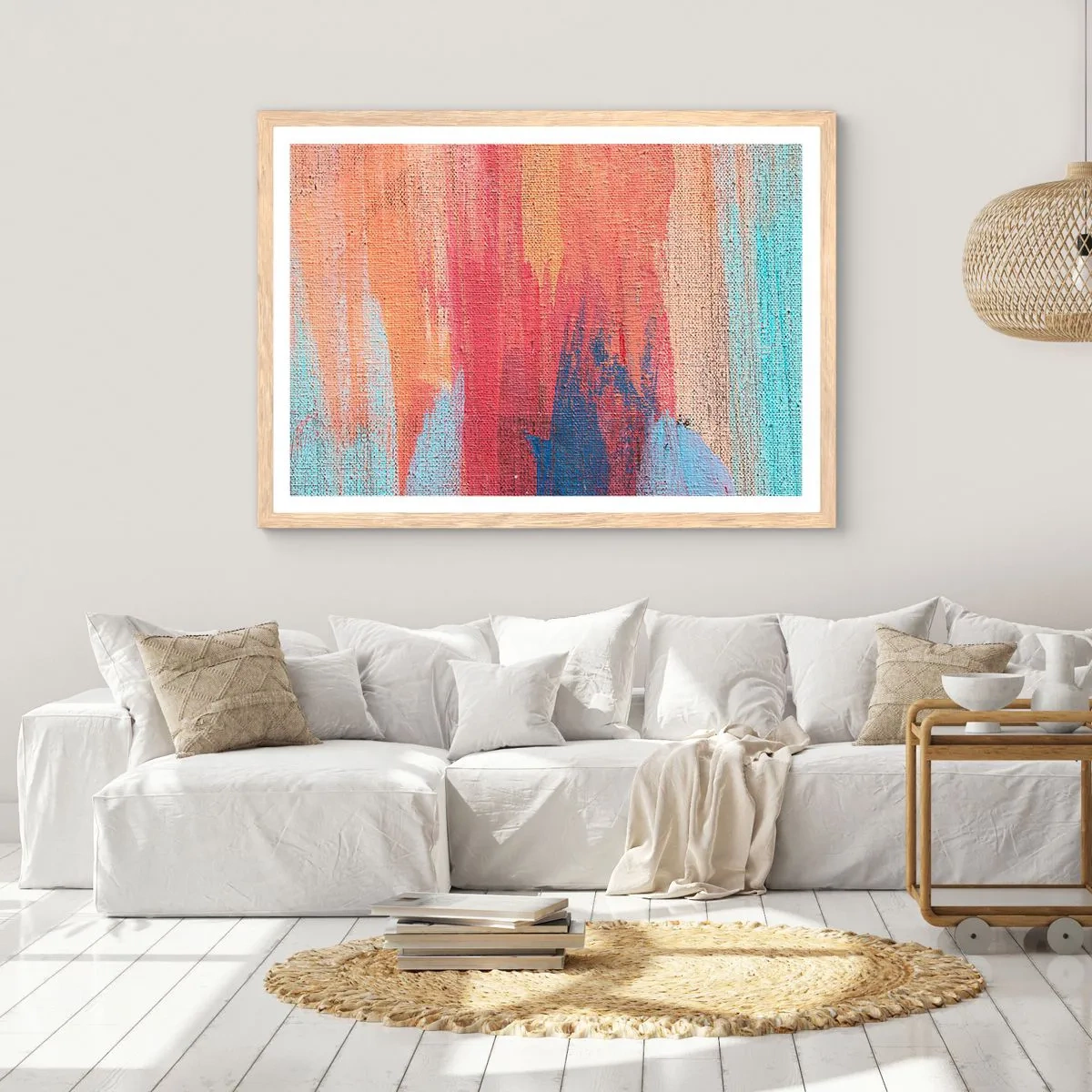 Poszter világos tölgy keretben - Szivárványon  kiúszva - 100x70 cm