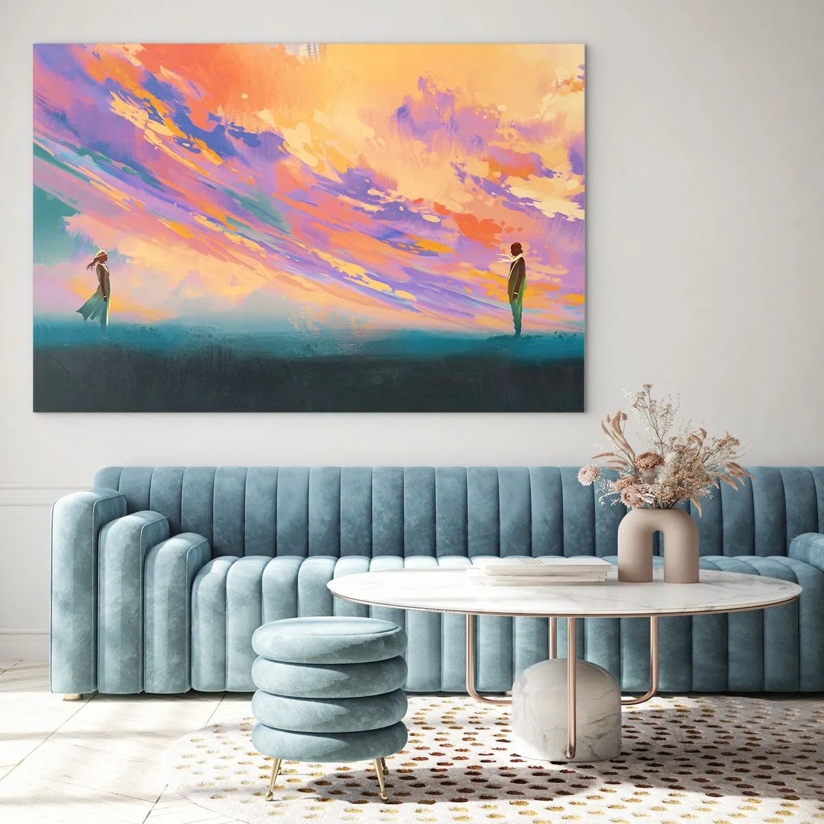 Üveg kép - Két ember a színes naplemente hátterében - 70x50cm - Vonzási erő - Modern fali dekoráció nappalihoz és hálószobához ARTTOR