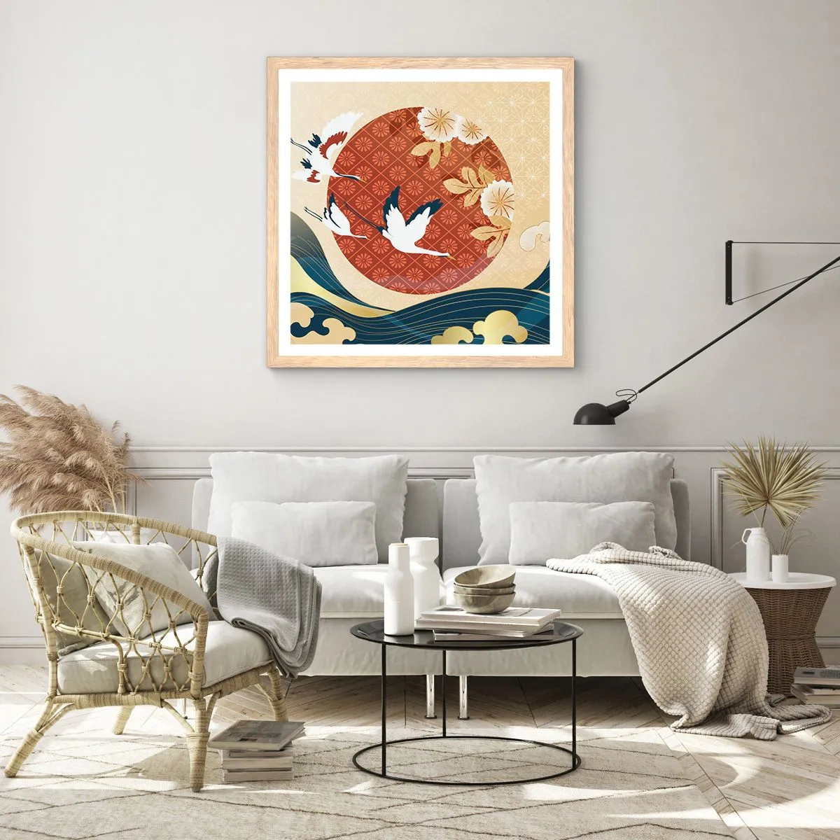 Poszter világos tölgy keretben - Japán mese - 40x40 cm