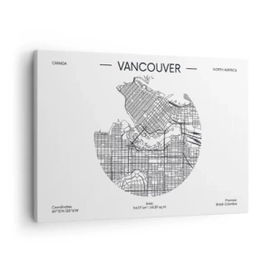 Vászonkép - Vancouver térképe minimalista fekete-fehér stílusban - 70x50cm - Vacouver anatómiája - Modern fali dekoráció nappalihoz és hálószobához ARTTOR