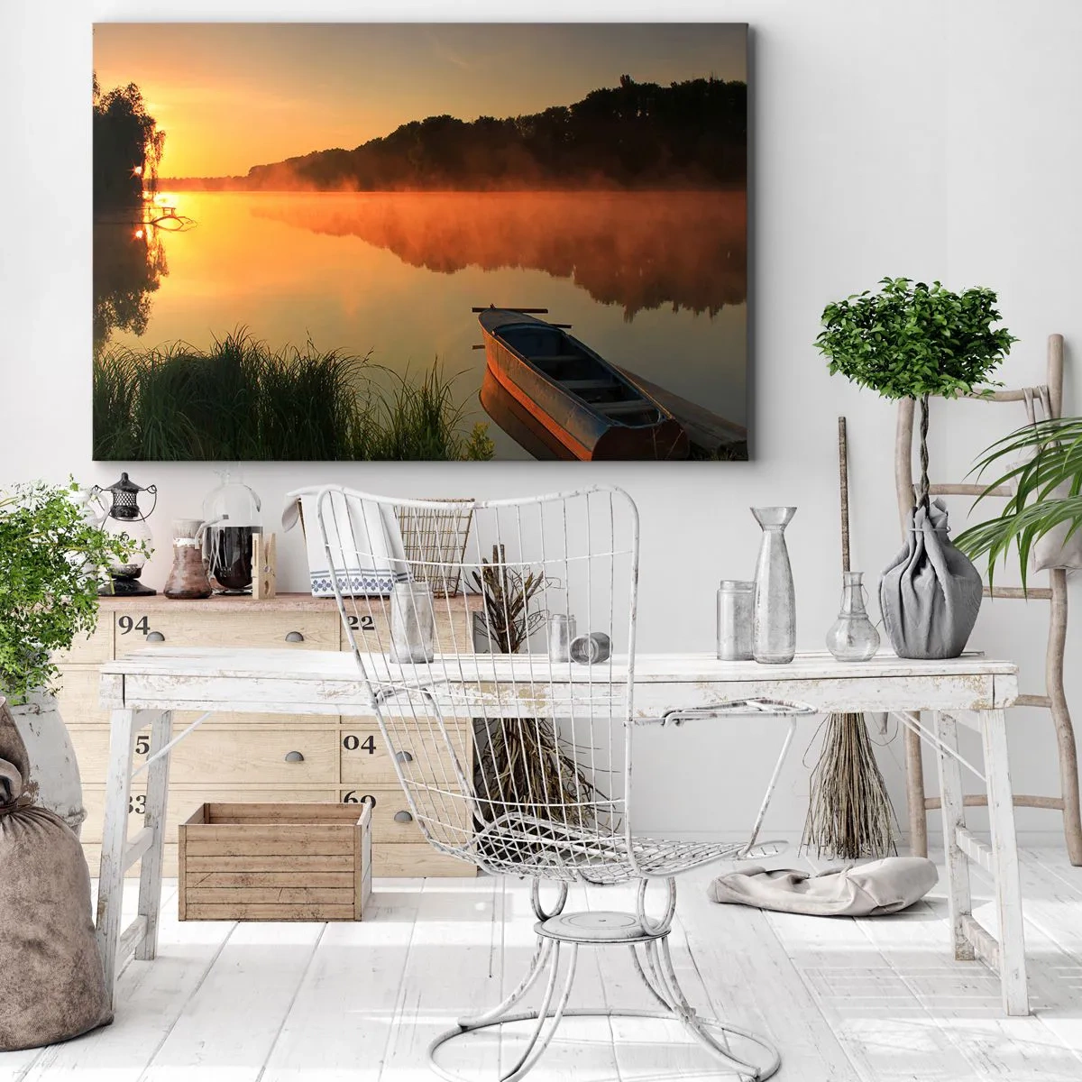 Vászonkép - Napkelte a víz felett, mint egy tükör - 120x80 cm