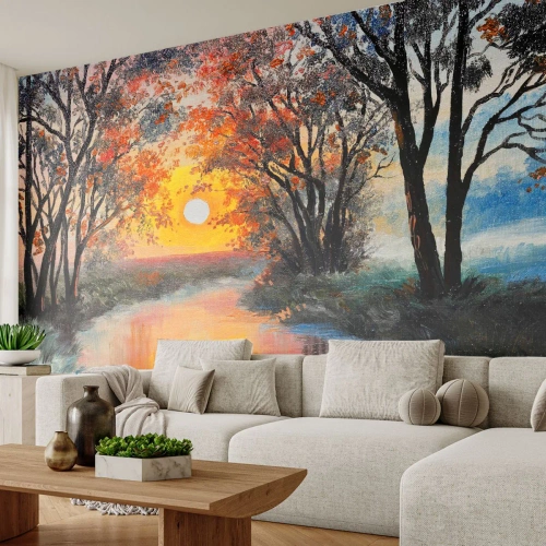 Fotótapéta Premium Sand - Őszi hangulat - Tájkép, Folyó, fák - 100x70 cm