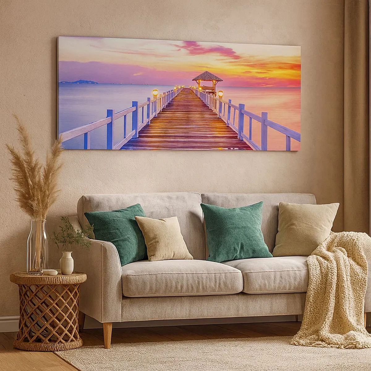 Vászonkép - Az est lilás-arany csendje - 100x40 cm