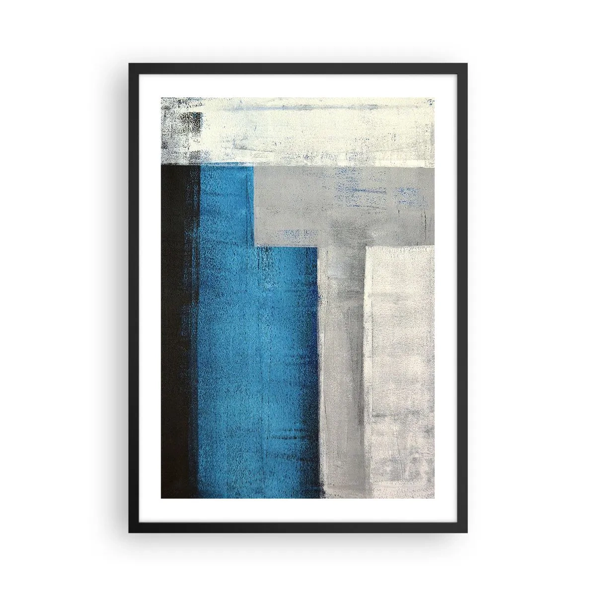 Poszter fehér keretben - Geometrikus absztrakció kék és szürke árnyalatokban - 50x70cm - Szürke és kék költői kompozíció - Modern fali dekoráció nappalihoz és hálószobához ARTTOR
