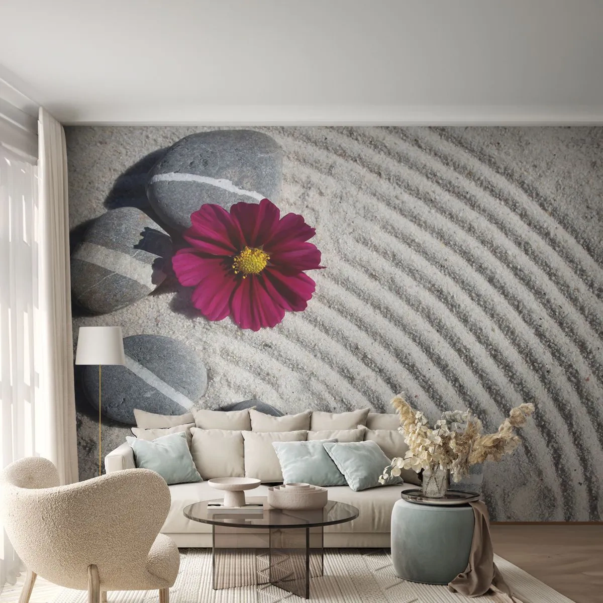Fotótapéta Premium Sand - A természet varázskörének energiája és békéje - Virágok, Homok, Kövek - 100x70 cm