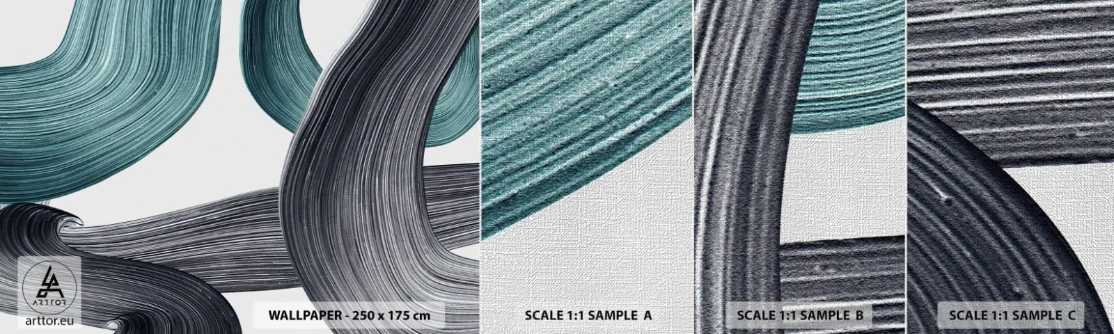 Fotótapéta Minta Premium Canvas - Smaragdzöld és fekete nyomok - Festék, Kefe, Minimalizmus - 100x30 cm