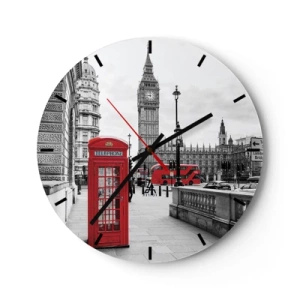 Falióra, Óra - Big Ben és egy piros telefonfülke London hátterében - 30x30cm - London, kétségtelenül - Modern fali dekoráció nappalihoz, konyhához és hálószobához ARTTOR