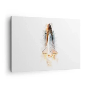 Vászonkép - Egy felszálló űrsikló művészi akvarell ábrázolása - 70x50cm - Felfedezők az elején - Modern fali dekoráció nappalihoz és hálószobához ARTTOR