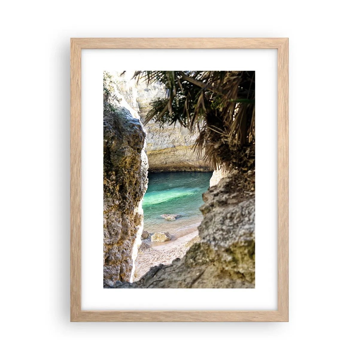 Poszter világos tölgy keretben - Türkizkék öböl - 30x40 cm