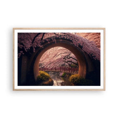 Poszter világos tölgy keretben - Japán tavasz - 91x61 cm