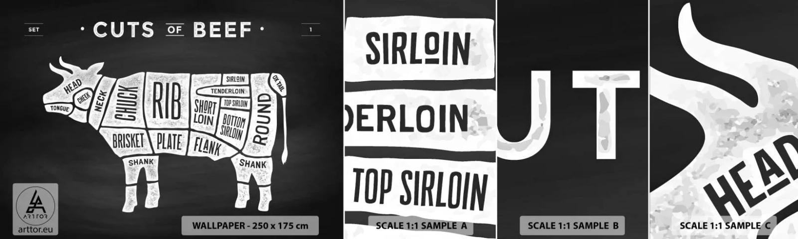 Fotótapéta Minta Standard Eco - Mészáros ábécéskönyve - Gasztronómia, Bika, Marhahús - 100x30 cm