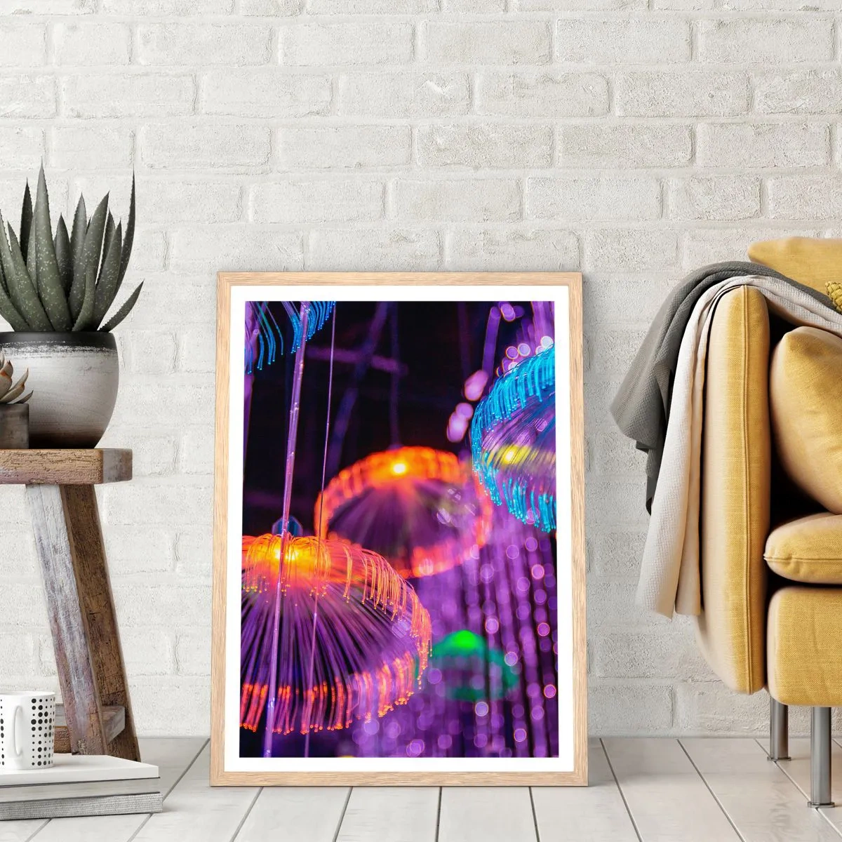 Poszter világos tölgy keretben - Világító szökőkút - 70x100 cm