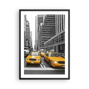 Poszter fehér keretben - Sárga taxik New York utcáin - 50x70cm - Mi színezzük a várost - Modern fali dekoráció nappalihoz és hálószobához ARTTOR