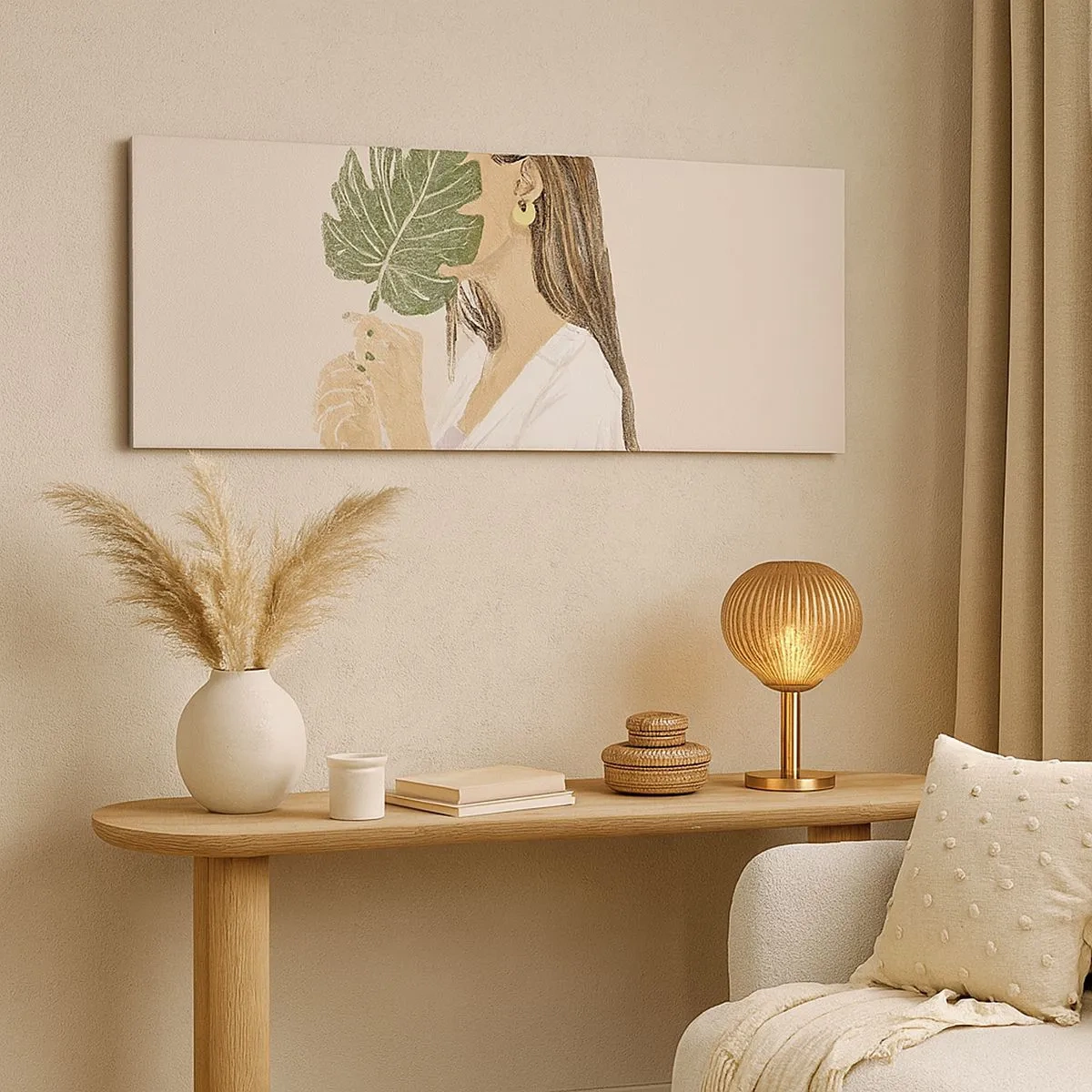 Vászonkép - Titokzatos portré legyezővel - 100x40 cm