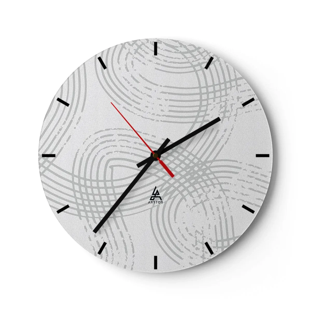 Falióra, Óra - Szürke, keresztező vonalak alkotnak mintát fehér alapon - 30x30cm - Nincs egyenes út - Modern fali dekoráció nappalihoz, konyhához és hálószobához ARTTOR
